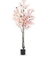 Kunstpflanze Bougainvillea 180 cm rosa mit mehreren Zweigen voller kleiner rosa Blüten und grünen Blättern in einem schlichten schwarzen Topf, vor weißem Hintergrund.