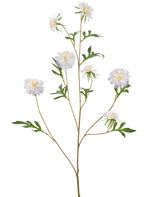 Ein hoher künstlicher Stiel namens Artificial Flower Cornflower 112 cm hellblau mit mehreren Zweigen, jeweils mit hellblauen Kornblumen und grünen Blättern, vor einem schlichten weißen Hintergrund.