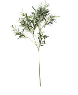 Das künstliche Olivenblatt 90 cm feuerfest hat schlanke Blätter und mehrere Stiele, ideal als mediterrane Dekoration. UV-beständig und flammhemmend, isoliert auf weißem Hintergrund.