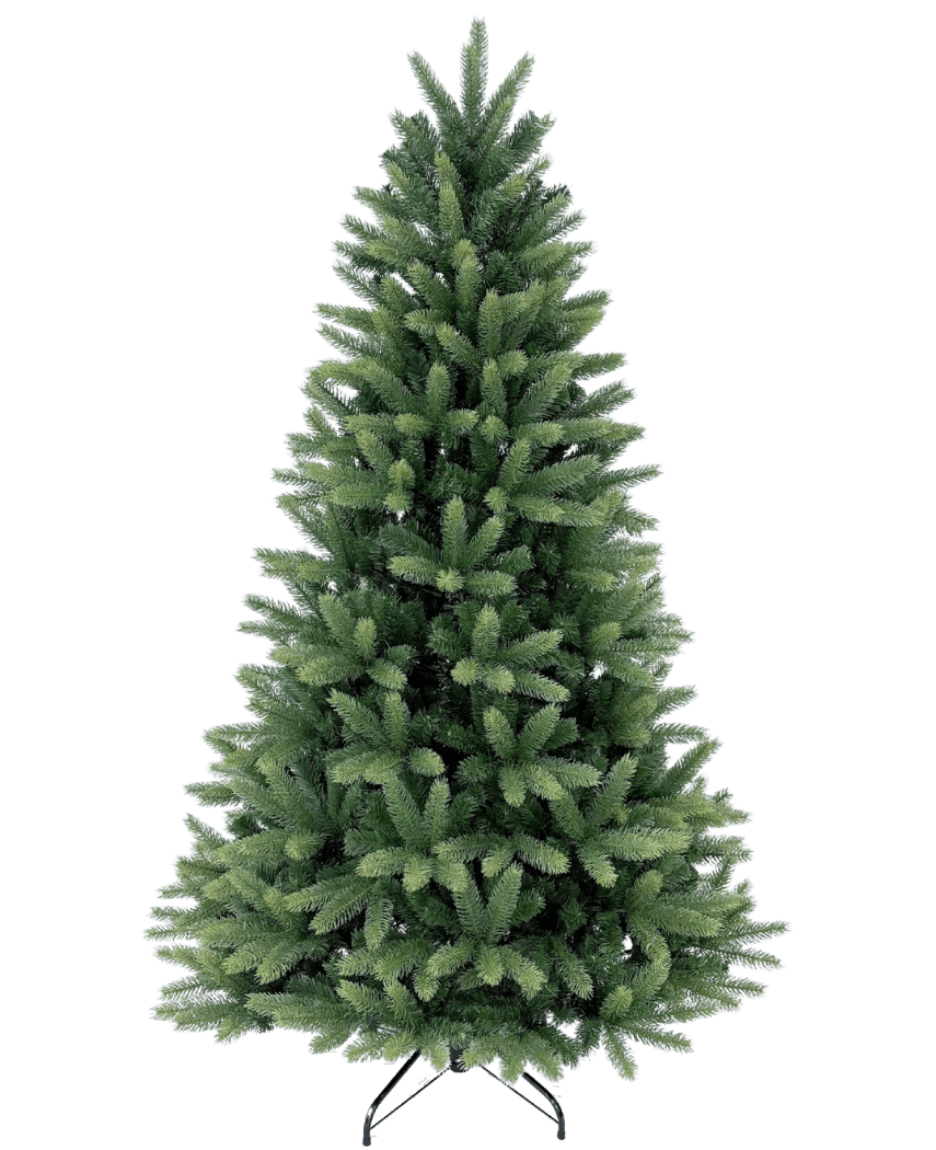 Der künstliche Weihnachtsbaum „Weideman“ aus PE/PVC steht satt und grün auf einem Metallständer vor einem schlichten weißen Hintergrund, bereit zum Aufstellen Ihrer liebsten Weihnachtsdekoration.