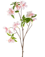 Die künstliche Blumenbegonie 99 cm in Rouge hat einen einzelnen Zweig mit mehreren rosa und weißen Begonienblüten und Büscheln grüner Blätter vor einem weißen Hintergrund.