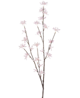 Die künstlichen Wildblumen 112 cm hellrosa sind ein einzelner brauner Zweig mit mehreren dünnen Stielen, die jeweils mit kleinen, zarten hellrosa Blüten verziert sind, die auf einem schlichten weißen Hintergrund präsentiert werden.