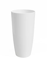 Der Santorini-Übertopf ist eine hohe, weiße, zylindrische Vase (Ø27 cm x H40 cm) mit einer glatten, glänzenden Oberfläche. Die Vase steht aufrecht vor einem schlichten weißen Hintergrund.