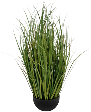 Kunstrasen Dogtail-Zwiebelgras Bran 80 cm, feuerhemmend, im kleinen schwarzen Topf.