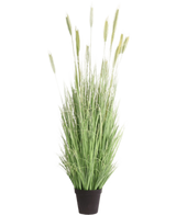 Die feuerhemmende Kunstrasenpflanze Grün 180 cm hat lange, schlanke grüne Halme und weizenähnliche Ähren in einem schwarzen Topf – ideal für stilvolle Innendekoration und zusätzliche Sicherheit.